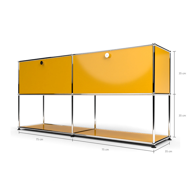 Sideboard 2x2 mit 2 Klapptren, unten offen, Goldgelb
