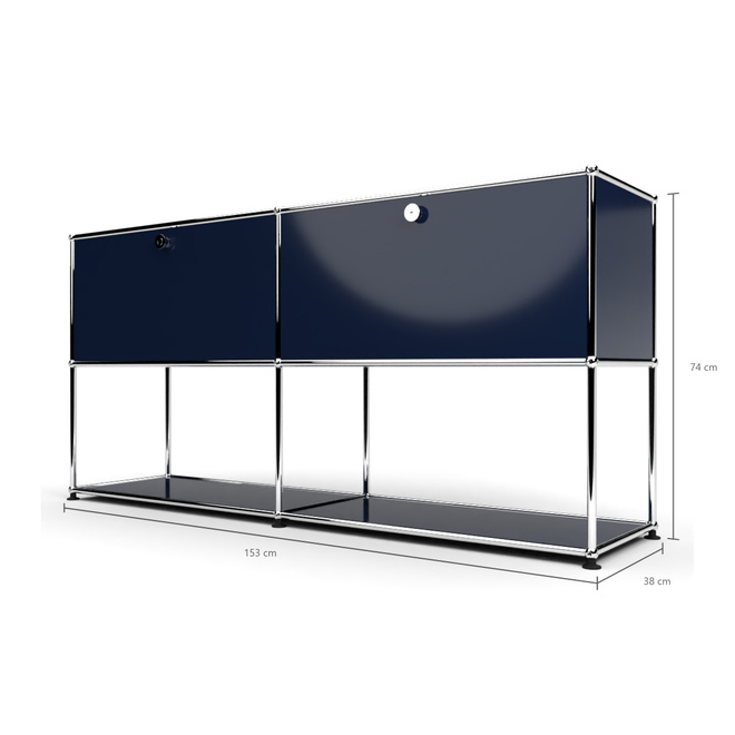 Sideboard 2x2 mit 2 Klapptren, unten offen, Stahlblau