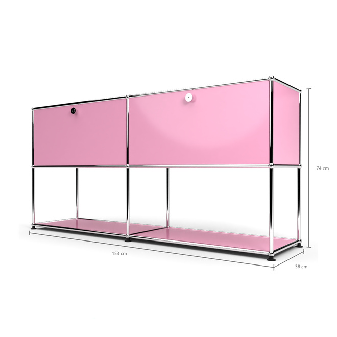 Sideboard 2x2 mit 2 Klapptren, unten offen, Rosa