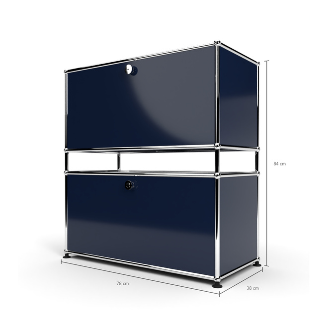 Sideboard 2x1 mit 2 Klapptren, mit Zwischenraum, Stahlblau