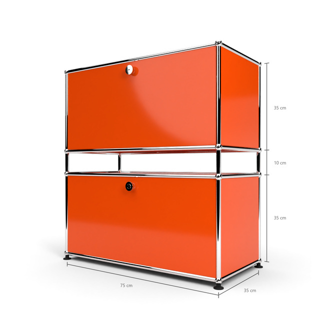 Sideboard 2x1 mit 2 Klapptren, mit Zwischenraum, Orange