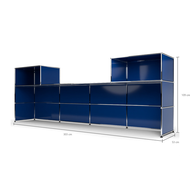 Theke 3x4, mit Lcke, Tiefe 53 cm, Enzianblau