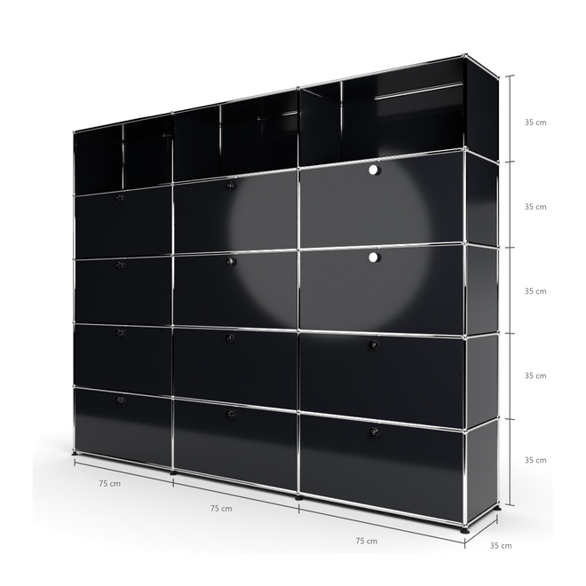 Wandregal 5x3 mit 12 Klapptren von unten, Graphitschwarz