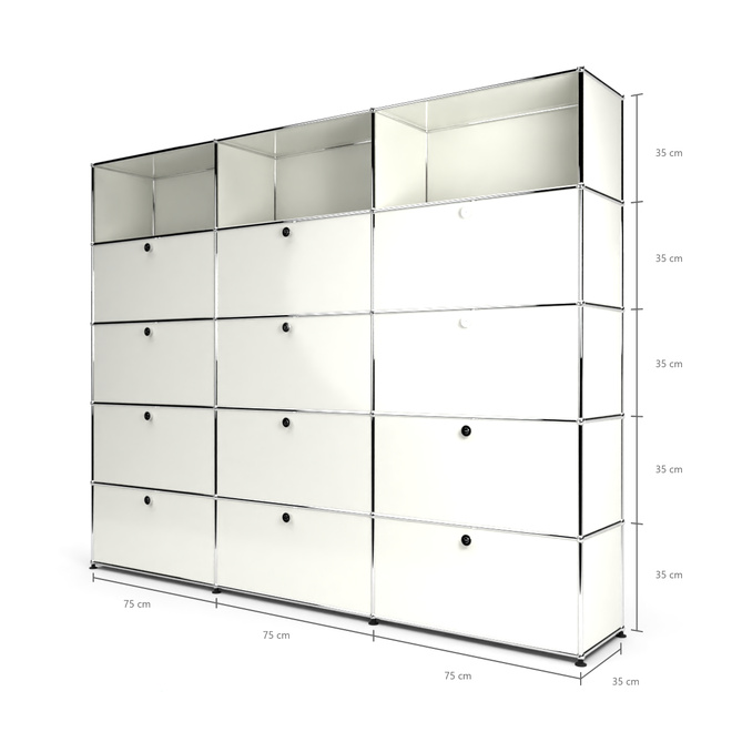 Wandregal 5x3 mit 12 Klapptren von unten, Weiss