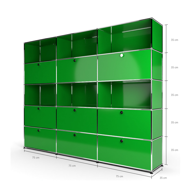 Wandregal 5x3 mit 9 Klapptren, 6 von unten, 3 Reihe 4, Grn