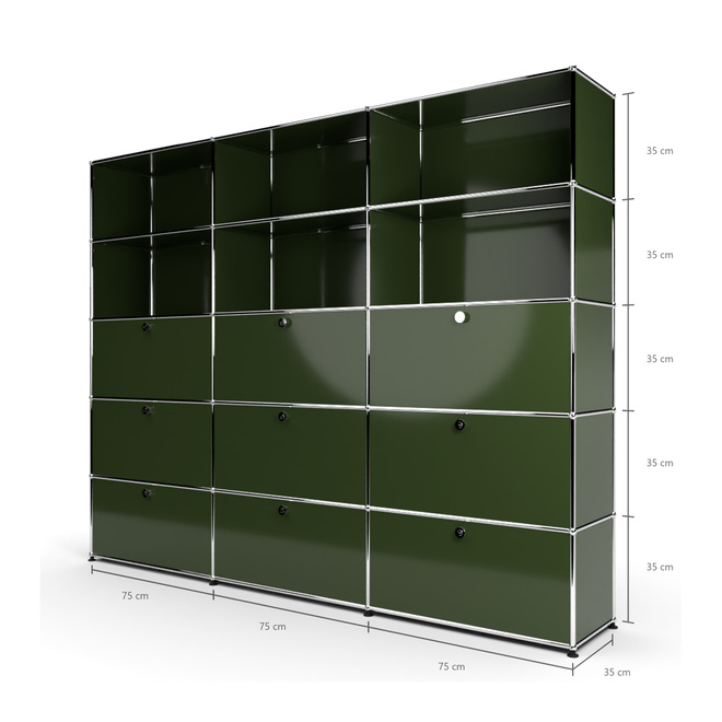 Wandregal 5x3 mit 9 Klapptren von unten, Olivgrn