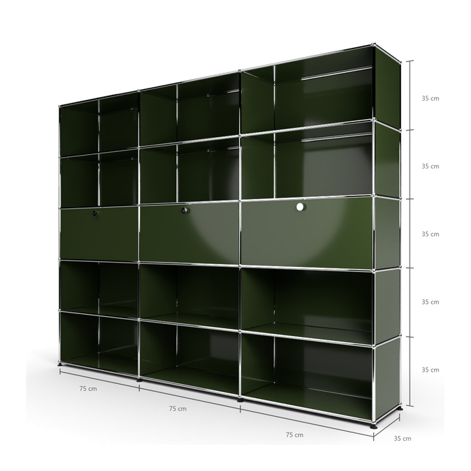 Wandregal 5x3 mit 3 Klapptren Mitte, Olivgrn