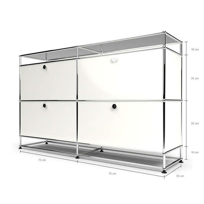 Sideboard 2x2 mit 4 Klapptren, mit Glasablage, Weiss