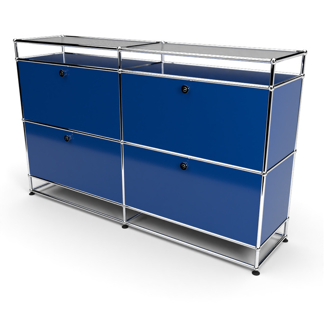 Sideboard 2x2 mit 4 Klapptren, mit Glasablage, Enzianblau