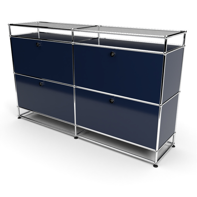 Sideboard 2x2 mit 4 Klapptren, mit Glasablage, Stahlblau
