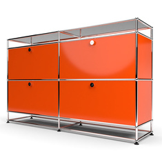 Sideboard 2x2 mit 4 Klapptren, mit Glasablage, Orange