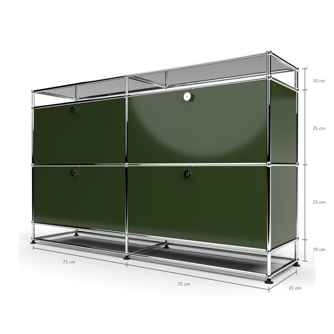 Sideboard 2x2 mit 4 Klapptren, mit Glasablage, Olivgrn
