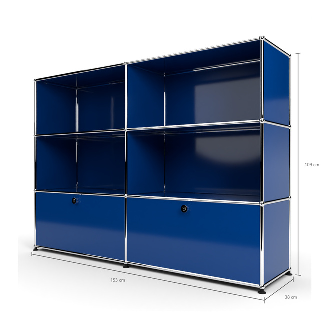 Highboard 3x2 mit 2 Schubladen unten, Enzianblau