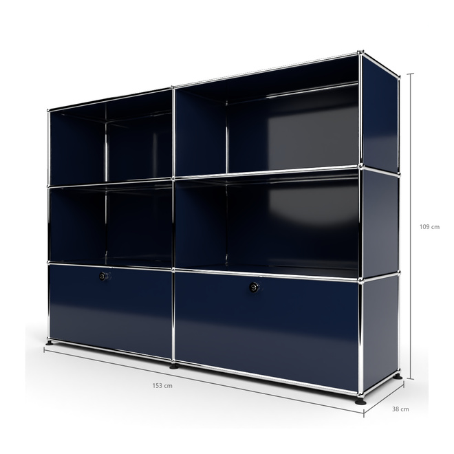 Highboard 3x2 mit 2 Schubladen unten, Stahlblau