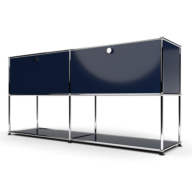 Sideboard 2x2 mit 2 Schubladen, unten offen, Stahlblau