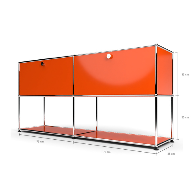 Sideboard 2x2 mit 2 Schubladen, unten offen, Orange