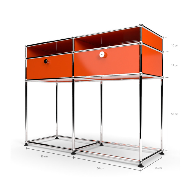 Konsolentisch 2x2 mit 2 Schubladen und schmalem Fach, Orange