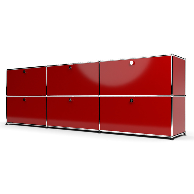 Sideboard 2x3 mit 6 Klapptren, Rubinrot