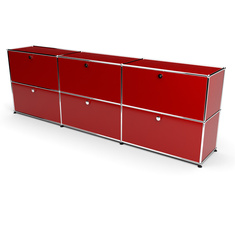 Sideboard 2x3 mit 6 Klapptren, Rubinrot